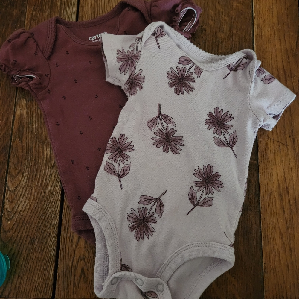 Carter's Maroon and Light Purple Floral Bodysuits